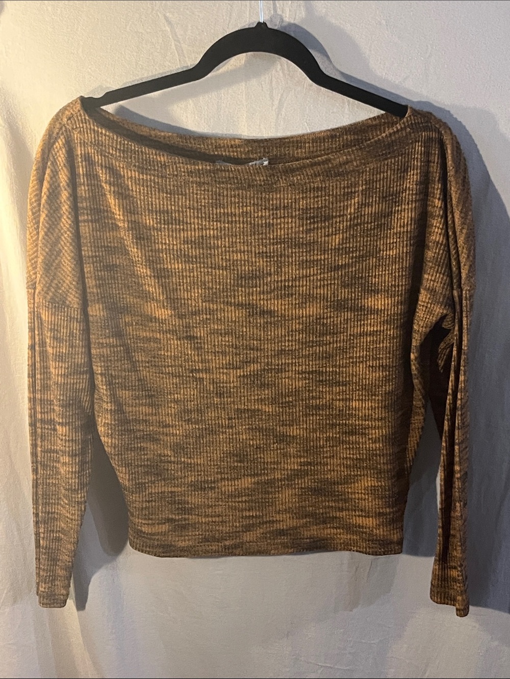 Express Heathered Brown Ribbed Long-Sleeve Top